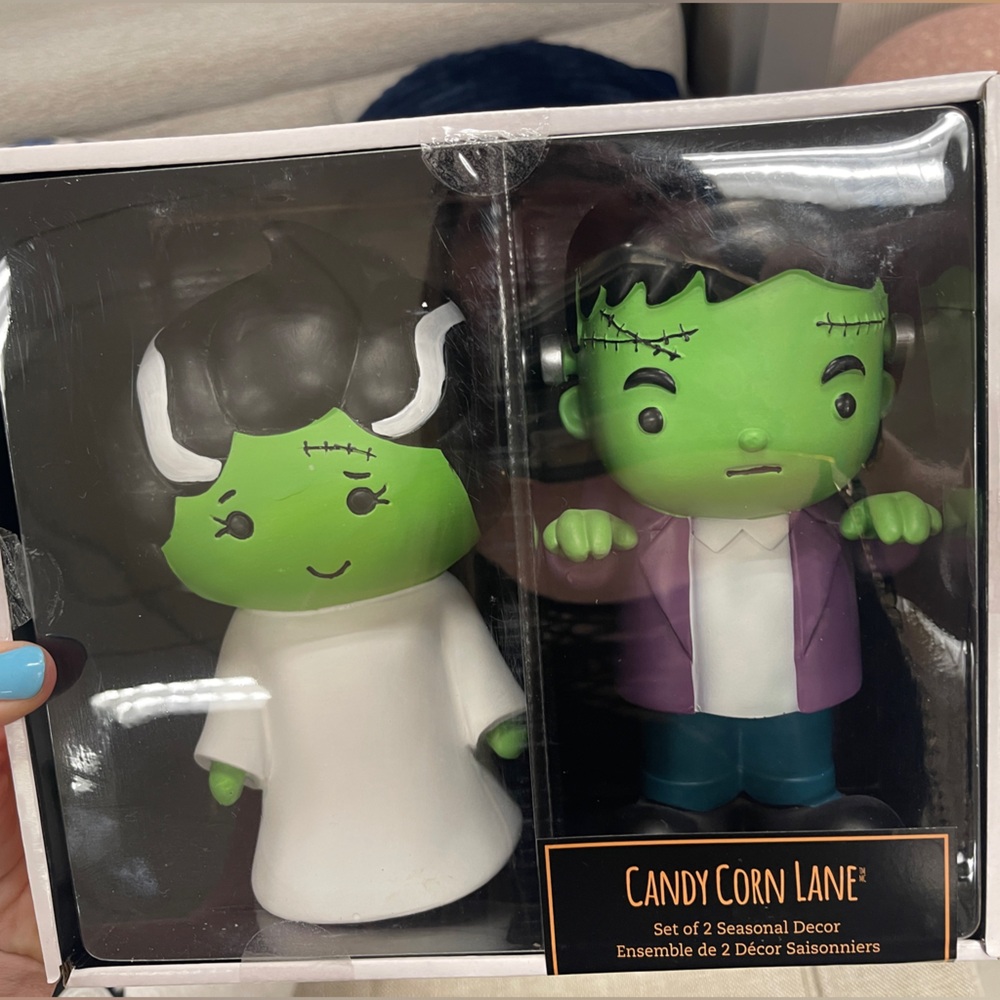 Halloween Frankenstein’s Monster & Bride Resin Tabletop Decor Set of 2 NWT